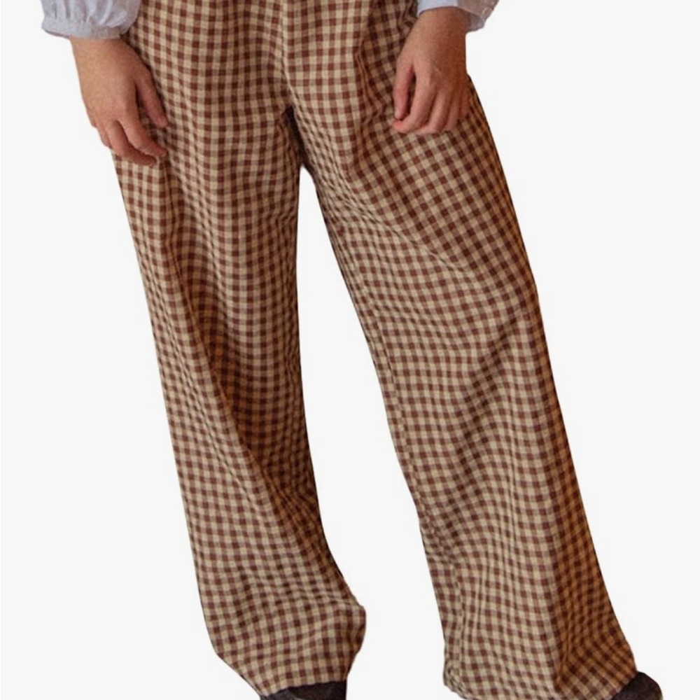 NWT Brown Checkered Gingham Wide Leg Pants